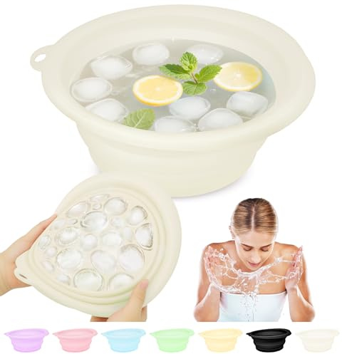 Musiwanna Face Ice Bath Bowl, Faltbares Eiswürfel für Gesicht, Silikon Schüssel für Gesicht Eisbad, Facial Ice Bath Washbasin Eingebaute Eiswürfelschale für den Heimgebrauch oder Unterwegs