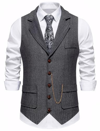 AIEOE Herrväst Gilet Tweed Vintage Formell Business Kostym Väst S-XXL, Grå, S