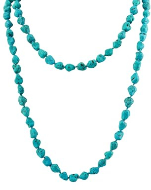 Hanary Created Turquoise Long Double Layer Necklace, Irregular Shape Beads, Bohemian Vintage Ethnic Style Jewelry for Women