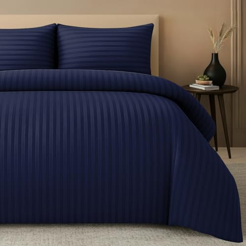 Pamposh Satin Stripe Double Duvet Set Pack of 2 - Premium Hotel Quality Quilt Cover Bedding Sets - Hypoallergenic Ultra Soft Microfiber Bed Linen