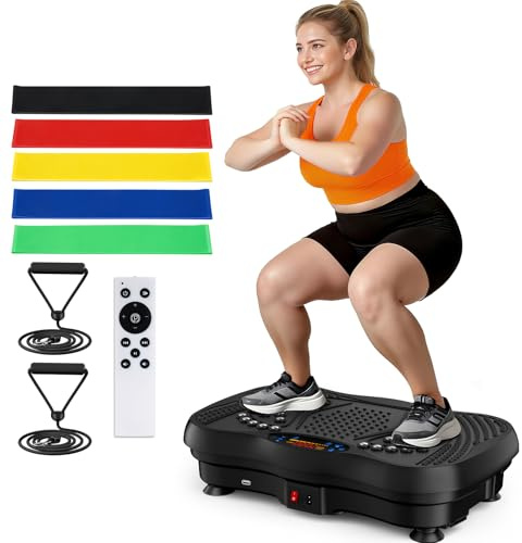 GLYLF Vibration Plate Exercise Machine, 130 Levels Full Body Workout Vibrating Plate for Lymphatic Drainage Weight Loss, 450 Lbs Capacity Shake Platform with Resistance Bands Bluetooth for Women Men