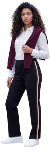 Roman Side Stripe Ponte Trouser for Women UK Ladies Autumn Everyday Winter Holiday Straight Leg Comfy Elastic Waist Soft Full Length Bottoms Office Desk Pants