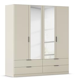Rauch Möbel LAGOA, Kleiderschrank, Farbe Beige, Breite 181 cm | Schrank, Mehrzweckschrank, 4-türig, Spiegel, 4 Schubladen, Zubehör Basic, für Schlafzimmer, Kinderzimmer, Homeoffice