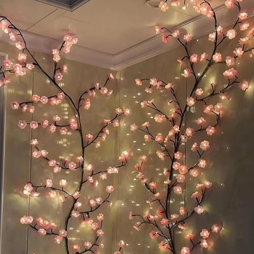 Sionhiuo Zweig | Rosa Blüten Beleuchtete Weidenranke | 8 Modi Deko Für Wohnzimmer Schlafzimmer Weihnachten Hochzeit - Wanddeko Fensterdekoration