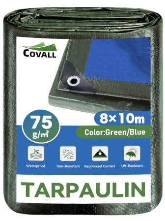COVALL Telo impermeabile esterno 8mx10m,75g/㎡ con protezione UV Telone blu