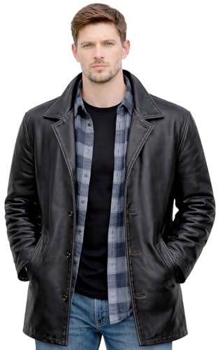 TRENDZ4U Men's Genuine Lambskin Leather Trench Coat – 3/4 Mid-Length Real Leather Jacket - Vintage Leather Blazer Car Coat