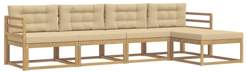 vidaXL Outdoor-Sofagarnitur mit Kissen 4 pcs Weiß und Beige Polyester, Gartenmöbel Set, modern, wetterfest, Sitzgruppe, Ecksofa, Akazienholz, braun, modulare Lounge
