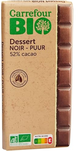 Tablette de chocolat noir dessert 52% cacao bio, 200 g, pur beurre de cacao, idéal pâtisserie et dégustation, agriculture biologique - Lot de 6