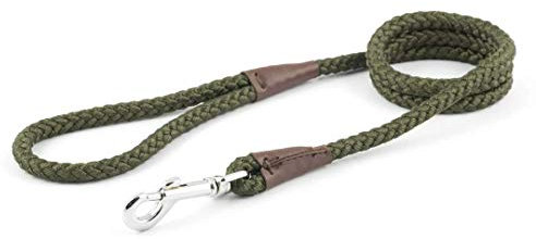 Ancol Heritage Nylon Rope Dog Lead Green Strong Durable Weatherproof Diamond Weave Heavy Duty Trigger Hook Leather Joint Finishing Comfortable Grip Pet Puppy Walking Accessory 1.07m x 12mm Size 4-8
