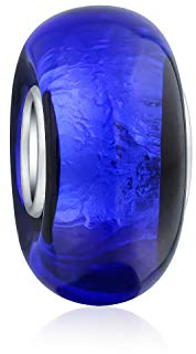 Bling Jewelry Cristal De Murano .925 Plata De Ley Núcleo Azul Marino Foil Espaciador Abalorio Encaja Pulsera Europea Para Mujer Adolescente