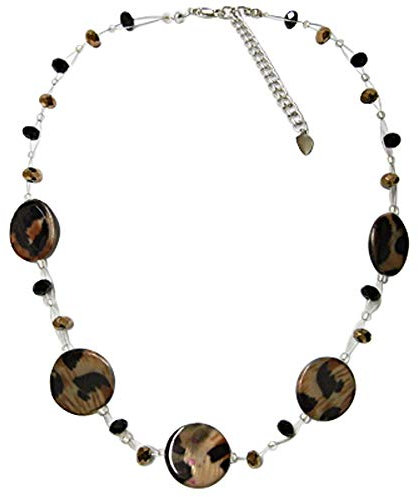 CHICNET Muschelkette- Damenkette aus braun-hellbraungefärbten Perlmuttmuscheln und Glitzerperlen- mit Edelstahlschmuckdraht- 42-48cm Länge