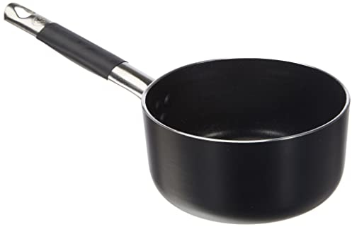 Pentole Agnelli ALSC105SSC16 Alblack Casseruola Alta in Alluminio, Spessore 3 mm, Manico Tubolare in Acciaio Inossidabile , 16 cm, Nero