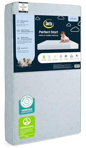 Serta Perfect Start Dual Sided Baby Crib Mattress & Toddler Mattress - Waterproof - 6 Premium Sustainably Sourced Fiber Core - GREENGUARD Gold Certified – 7 Year Warranty - Made in USA