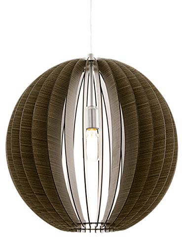 EGLO Pendelleuchte Cossano, 1 flammige Hängelampe Vintage, Hängeleuchte aus Stahl und Holz in Nickel-Matt, Dunkel-Braun, Esstischlampe, Wohnzimmerlampe hängend mit E27 Fassung, Ø 50 cm