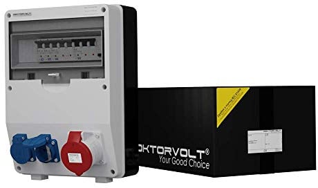 Doktorvolt Stromverteiler Baustromverteiler TD-S/FI Mit Steckdosen Kombination 2x 230V 1x 32A CEE Mit LS Schalter FI Schalter Sicherheitsklappdeckeln Wandverteiler Verdrahtet