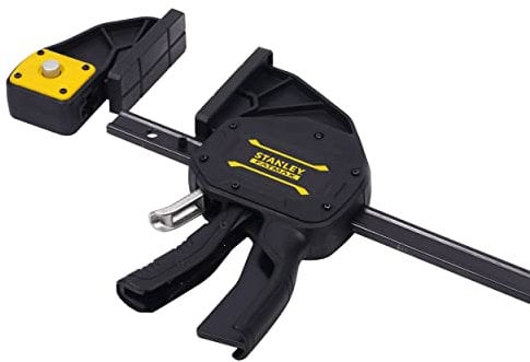 Stanley FatMax Einhandzwinge Extralang FMHT0-83240 (850mm Schienen-Länge, 270kg Spannkraft, verwindungssteife I-Profil-Schiene, leichtes Umstellen von Spannen auf Spreizen, abnehmbare Schutzkappen)