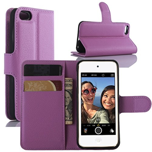 HualuBro iPod Touch 5/6 / 5G / 6G Hülle, Premium PU Leder Leather Wallet HandyHülle Tasche Schutzhülle Flip Case Cover mit Karten Slot für Apple iPod Touch 5/6 Generation (Violett)