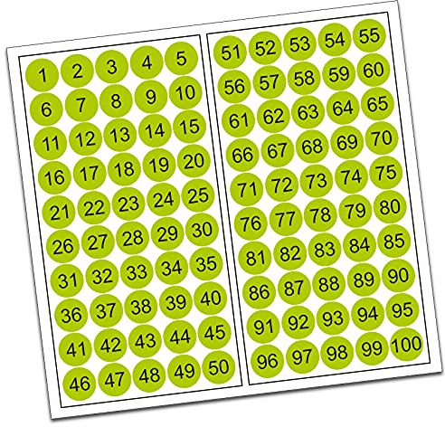 100 PVC Kreise nummeriert 1-100 15mm Klebepunkte von Finest-Folia Aufkleber Folie (R013 Lindgrün)