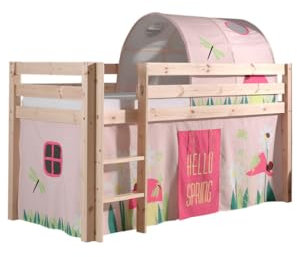 Spielbett Pino mit Textilset Vorhang und Tunnel Spring, Kiefer massiv Natur