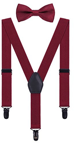 WANYING Kinder Baby Hosenträger Fliege Set 1-5 Jahre Jungen Mädchen 3 Schwarz Clips Y-Form Elastisch Hosenträger für Kleinkind - Bordeaux