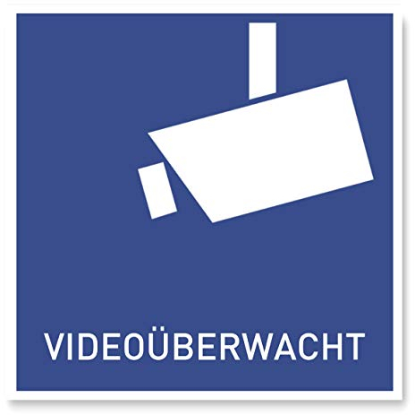 11 x Aufkleber Videoüberwachung DSGVO (10 x 10 cm) - DIN Sticker als vorgelagerter Warnhinweis - Achtung Videoüberwachung - Rückseite geschlitzt (Blau)