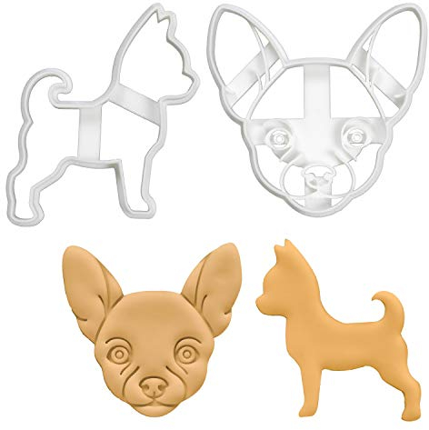 2er Set Chihuahuas Ausstechformen (Formen: Chihuahua Silhouette und Chihuahua Gesicht), 2 Teile, Bakerlogy