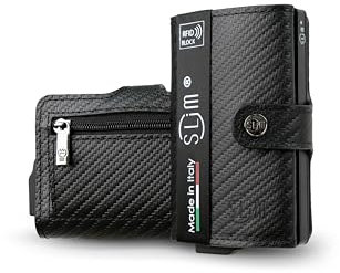 SLim® Porte-cartes, portefeuille blindé, protection RFID, anti-clonage, Carbone noir, Con Zip