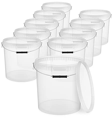 BenBow Cubo con Tapa 20l Transparente 10x 20 litros - Seguro para los Alimentos, Estable, hermético, a Prueba de Fugas - contenedor de Almacenamiento de plástico, con asa de Metal - vacío