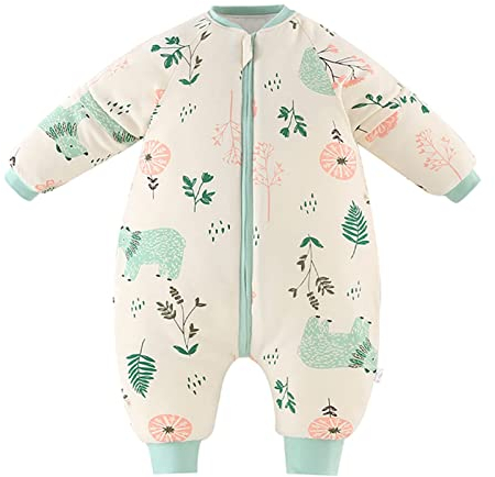 Baby Schlafsack mit Füßen Winterschlafsack 3.5Tog Jungen Mädchen Strampler Abnehmbare Ärmel Baumwolle Reißverschluss Beine Warmer Schlafanzug Kinder 18-36 Monate,Gelb