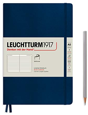 LEUCHTTURM1917 362840 Notizbuch Medium (A5), Softcover, 123 nummerierte Seiten, Marine, Liniert