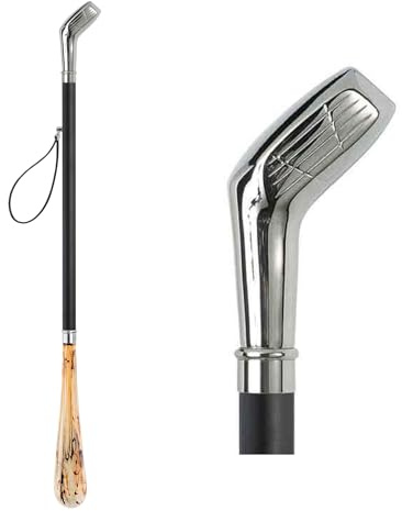 Chausse-pied, design 70 cm, avec club de golf argenté en guise de poignée, manche en bois, noir