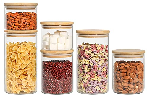 ComSaf 500ml/800ml/1200ml Luftdichter Vorratsgläser mit Deckel Rund, 6er Set Aufbewahrungsglas Küche aus Borosilikatglas, Glasbehälter Vorratdosen Set für Gewürz Spagetti Getreide Bohnen