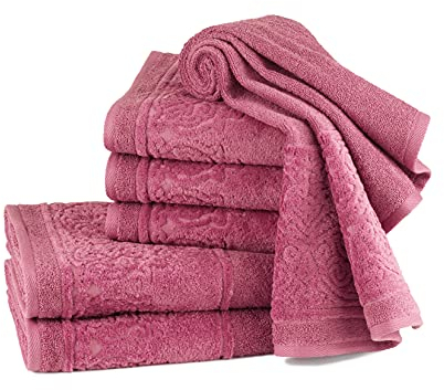 my cocooning Handtuch Set Retro 6-teilig Himbeere | kuschelweich & saugfähig | 100% Baumwolle | 2 Duschtücher (70x140cm) & 4 Handtücher