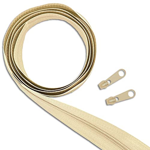 Wohnkult Reißverschluss-Set: 10 m Endlos-Reißverschluss | 3 mm Spirale | + 20 Zipper | Meterware | 25 Auswahl Nähen Reparatur (307 | Natur)