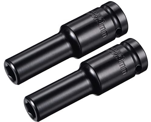 sourcing map 1/2 Drive by 9mm Deep Impact Socket, Heat-Treated CR-V Steel 3.15 Length, 6-Point Metric Sizes 2 Pcs