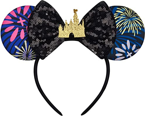 FANYITY Mausohren, Pailletten-Maus-Ohren-Haarreif für Jungen, Mädchen, Damen, Halloween und Disney-Ausflug (Feuerwerk)