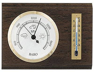 SELVA Barometer, Thermometer, mechanisch, analog, 155 x 115 mm, rechteckig, made in Germany, Farbe:Nussbaum