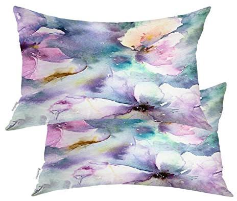 BaoNews Light Purple Watercolor Lilacs Throw Pillow Covers,Painting Floral Cushion Cover Digital Blended Hidden Zipperl Decorative Pillowcases for Hair Skin Lumbar 12X20 IN 2 Pcs