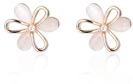 Oivzziy Ohrringe Damen-Ohrstecker aus 925er Sterlingsilber, Vergoldet mit Opal, Sonnenblume, Süße Blumenohrringe