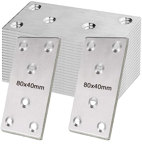 20PCS Flat Jointing Plate 80x40mm Straight Mending Plates Flat Plate Bracket Connecting Fixing Plates Stainless Steel Support Flat Bracket for Repairing and Fixing Furniture (Silver)