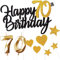 Personalised Black Gold Happy 70th Birthday Cake Topper with Gold Number 70 Birthday Candles Heart Star Cupcake Toppers Cake Decorations Set for Her Him Men Women 70th Birthday Anniversary - Pack of 9