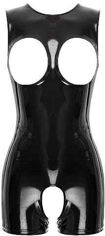 inlzdz Tuta Intera da Donna in Pelle Verniciata Body Aperto Wetlook Leotard Babydoll Bodysuit Camicia da Notte Costume Discoteca per Feste Carnevale Nightwear
