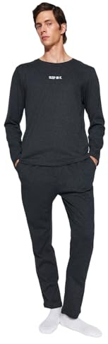 TRENDYOL Herren Herren Motto Lange Ärmel Freizeitkleidung Regulär Pyjama-Set Pajama Set