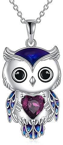 YAFEINI Eule Kette Schmuck Geschenke für Damen Sterling Silber Filigrane Eule Anhänger Halskette Weihnachts Schmuck für Mädchen (A-Lila)