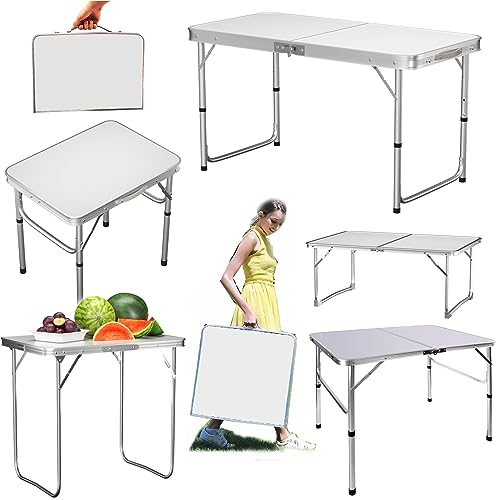 Yiyai Campingtisch Klapptisch Reisetisch mit Griff, 90x60cm Campingtisch höhenverstellbar 26/56cm, Faltbar Leicht Balkontisch mit Aluminiumrahmen & MDF Platte für Indoor & Outdoor