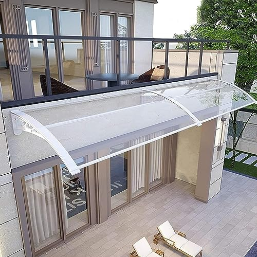 KGUDYS Türüberdachung Außen,Fenster Regenschutz Abdeckung,Polycarbonat Aluminium Legierung Tür Fenster Markise,Mit Weissen Gebogenen Haltern,Veranda/Dach Regenschutz Vordach,Clear-60x480cm/24x189in