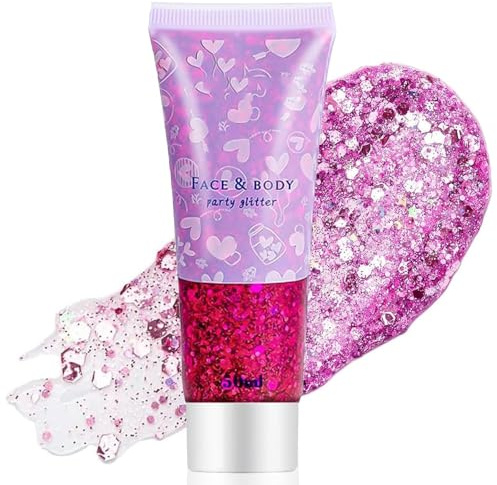 Ceboic Gel Paillettes Corps, Visage, Cheveux - Festival, Fête, Décoration - Bleu, Or, Rose, Fuchsia, Argent, Blanc - 50 ml, 55 g