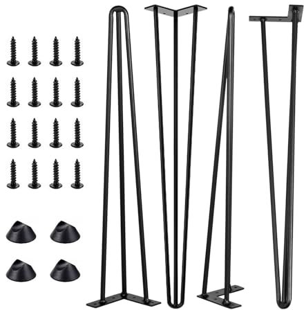 Hairpin Metal Table Legs Set of 4, 16 inch Heavy Duty DIY Industrial Desk Legs with Free Screws and Floor Protector Feet