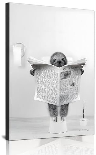 ZFTCN Lustige Zeitung Tier Wandkunst, Tier Wandbilder auf Toiletten, Schwarz-weiß Leinwand Bilder, Badezimmer Schlafzimmer Dekoration, Rahmenlos (Baumotter,50x70 cm)