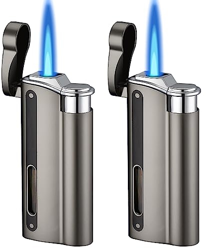 2 Stück Sturmfeuerzeug Jetflamme: Sturmfeuerzeug Gas Nachfüllbar, Feuerzeug Sturmfeuerzeug Winddicht Jet Feuerzeug Gasfeuerzeug für Grill, Küche, Camping - Verkauft ohne Butangas